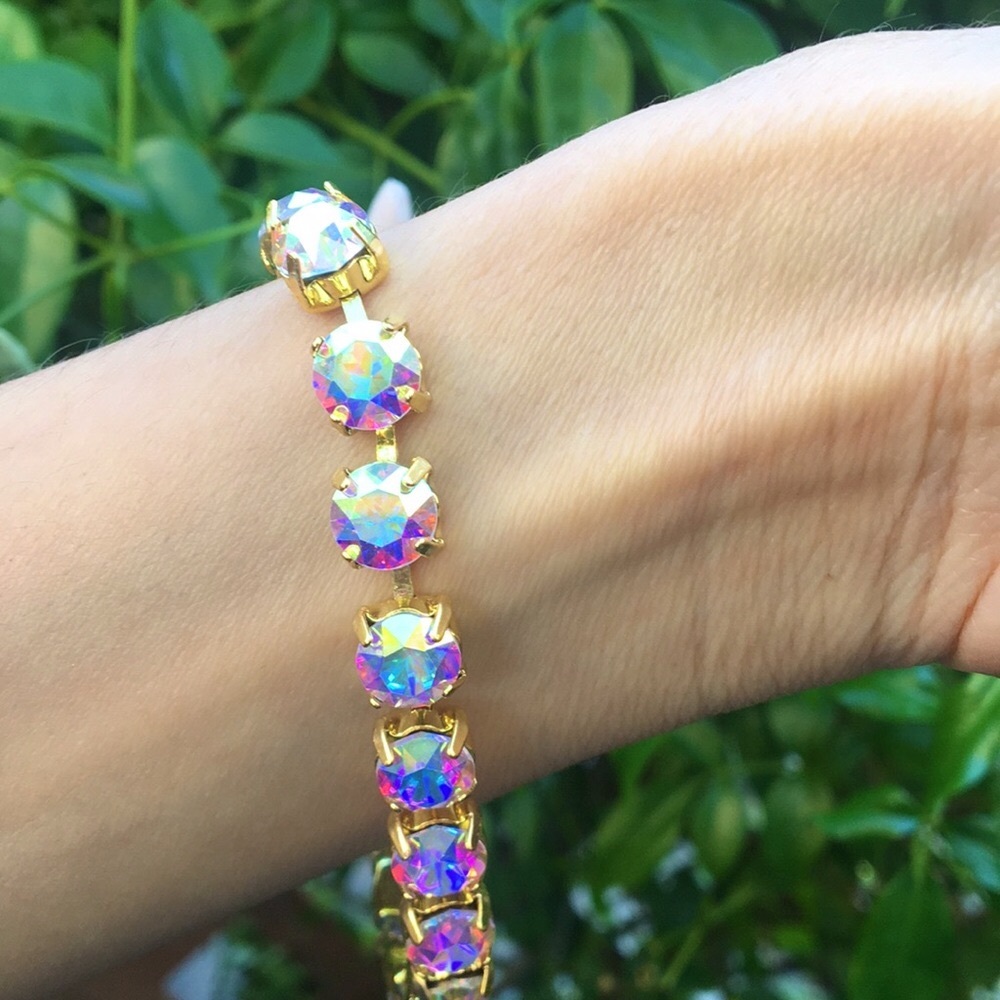 Aurora Borealis + Gold Crystal Tennis Bracelet - Picture 9 of 16